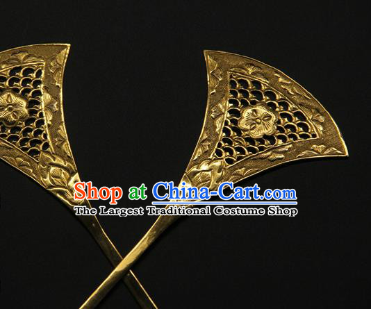 China Handmade Golden Hairpin Traditional Tang Dynasty Hair Stick Ancient Court Empress Hair Accessories