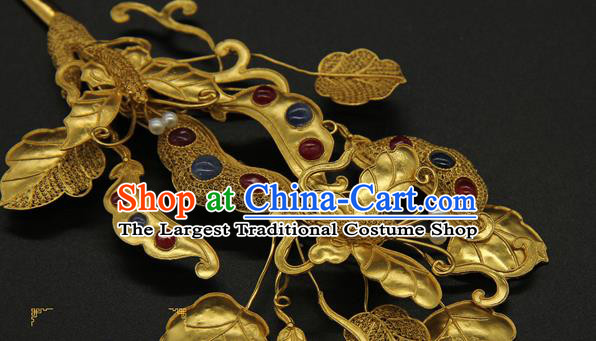 China Handmade Pearls Hairpin Traditional Qing Dynasty Golden Hair Stick Ancient Court Empress Gems Hair Accessories
