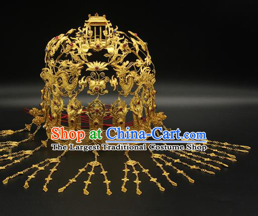 China Traditional Ming Dynasty Wedding Hair Crown Ancient Court Empress Hair Accessories Handmade Tassel Phoenix Coronet