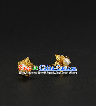 Handmade Chinese Ancient Hanfu Golden Earrings Accessories Traditional Ming Dynasty Princess Ear Jewelry