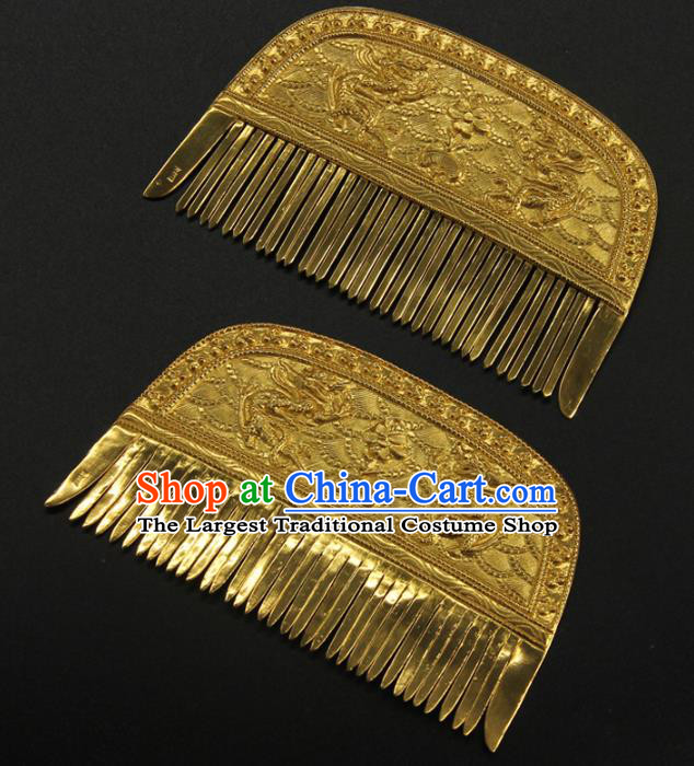 China Ancient Empress Hair Accessories Handmade Court Carving Hairpin Traditional Tang Dynasty Hair Comb