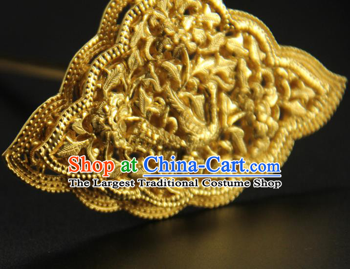 China Handmade Court Golden Hairpin Ancient Empress Hair Accessories Traditional Tang Dynasty Carving Dragon Hair Crown