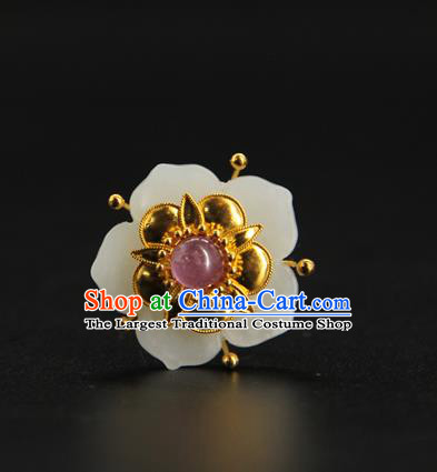 China Handmade Court Hairpin Ancient Empress Hair Accessories Traditional Ming Dynasty Jade Plum Hair Stick