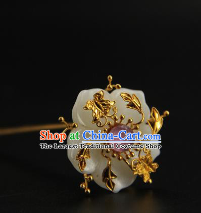 China Ming Dynasty Hair Stick Ancient Princess Hair Accessories Traditional Handmade Court Golden Butterfly Jade Plum Hairpin