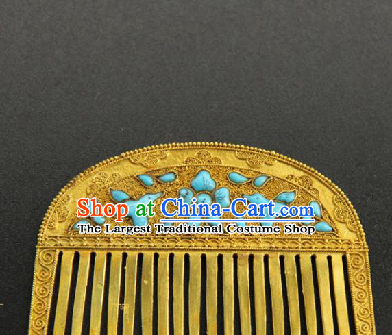 China Ancient Queen Hair Accessories Traditional Handmade Court Hairpin Tang Dynasty Calaite Hair Comb
