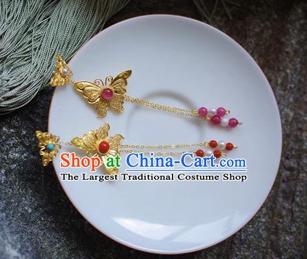 Handmade Chinese Qing Dynasty Court Jewelry Accessories Traditional Ancient Imperial Consort Golden Butterfly Earrings