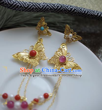 Handmade Chinese Qing Dynasty Court Jewelry Accessories Traditional Ancient Imperial Consort Golden Butterfly Earrings