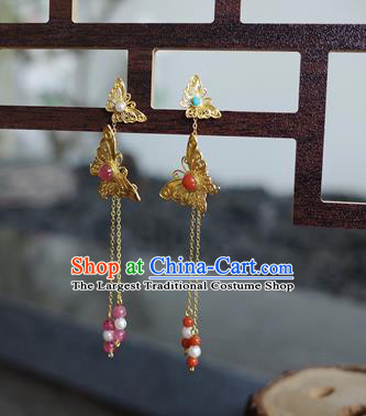 Handmade Chinese Qing Dynasty Court Jewelry Accessories Traditional Ancient Imperial Consort Golden Butterfly Earrings