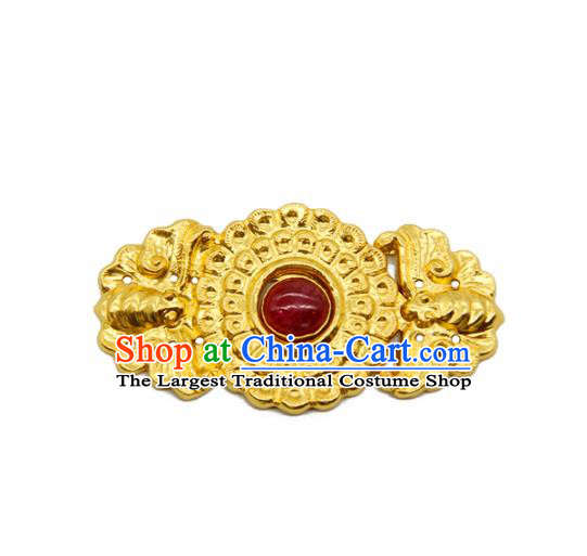 China Handmade Ancient Empress Costume Golden Buckle Ming Dynasty Gem Button