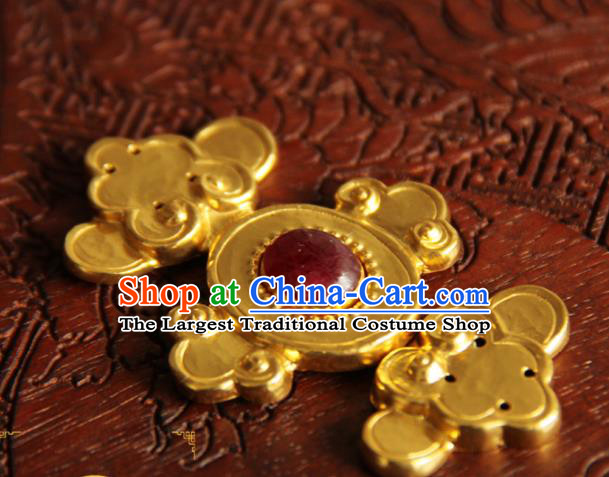 China Ancient Costume Golden Buckle Handmade Ming Dynasty Gilding Button Snap Fastener