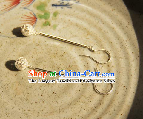 Handmade Chinese Traditional Ancient Imperial Consort Argent Earrings Ming Dynasty Court Ear Jewelry Accessories