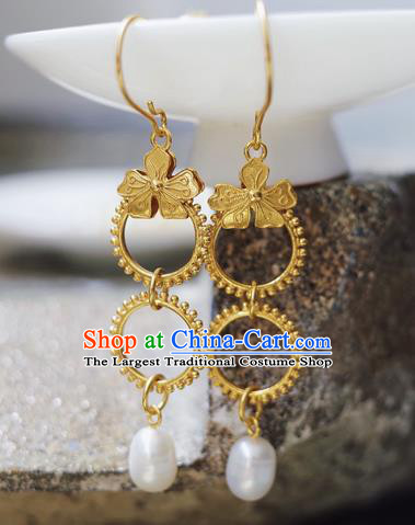 Handmade Chinese Ancient Imperial Consort Earrings Accessories Traditional Ming Dynasty Golden Butterfly Ear Jewelry