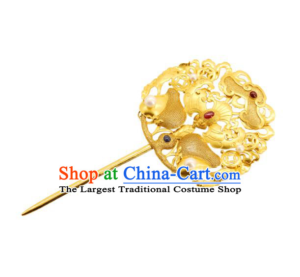 China Ancient Queen Hairpin Traditional Qing Dynasty Imperial Consort Hair Accessories Handmade Court Carving Bat Hair Stick