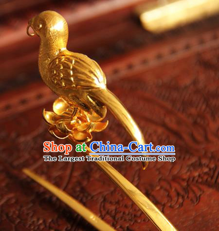 China Handmade Golden Bird Hair Stick Ancient Imperial Empress Hairpin Traditional Song Dynasty Palace Hair Accessories