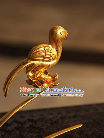 China Handmade Golden Bird Hair Stick Ancient Imperial Empress Hairpin Traditional Song Dynasty Palace Hair Accessories