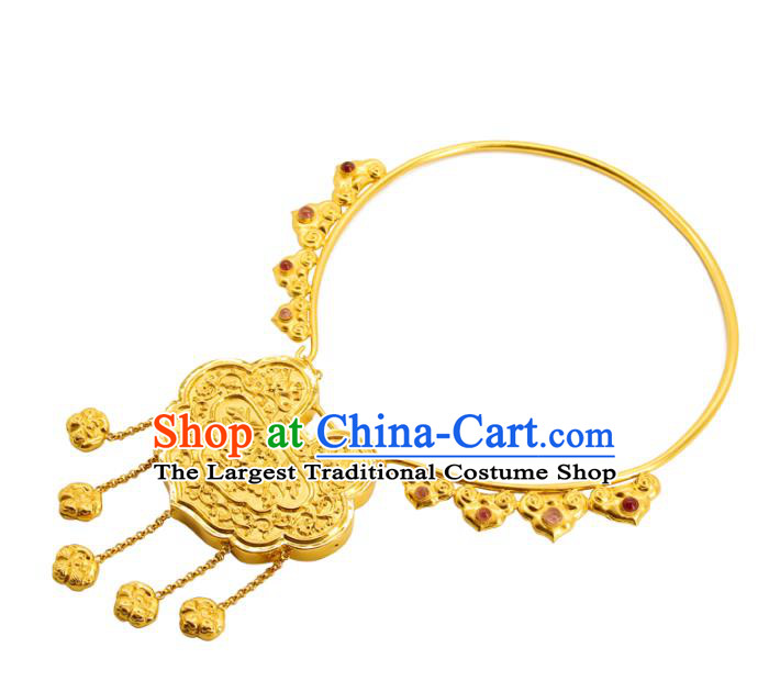 China Handmade Ming Dynasty Golden Necklace Ancient Wedding Longevity Lock