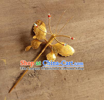 China Traditional Qing Dynasty Palace Hair Accessories Ancient Imperial Empress Hairpin Handmade Golden Butterfly Hair Stick