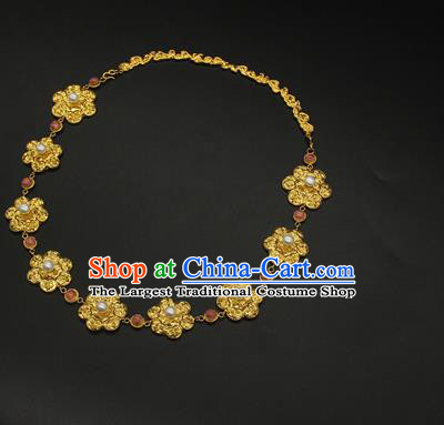 China Handmade Tang Dynasty Princess Golden Necklace Ancient Palace Lady Tourmaline Jewelry