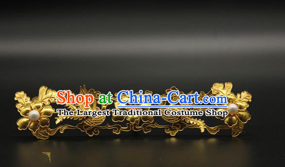 China Traditional Ancient Ming Dynasty Court Hair Accessories Hairpin Handmade Golden Phoenix Hair Crown