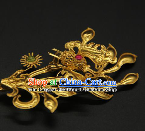 China Traditional Handmade Golden Hair Stick Ancient Court Hairpin Ming Dynasty Empress Hair Accessories