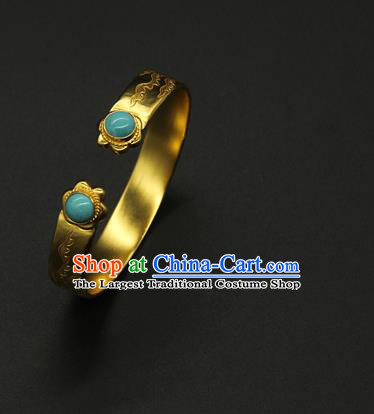 China Handmade Tang Dynasty Princess Golden Bracelet Ancient Palace Lady Jewelry