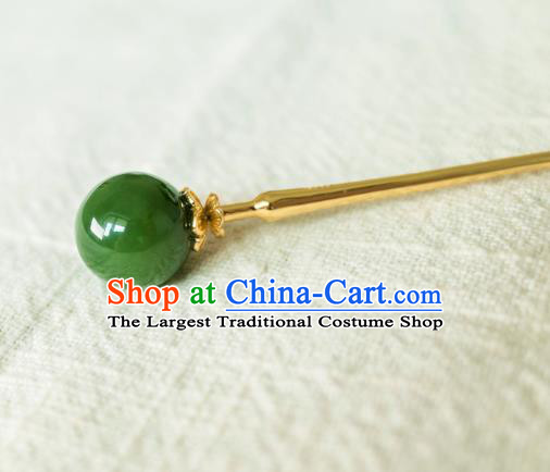 China Ming Dynasty Noble Lady Hairpin Traditional Ancient Hanfu Hair Accessories Young Mistress Jade Hair Stick