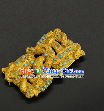 China Ancient Emperor Belt Buckle Handmade Han Dynasty Lord Golden Waist Accessories