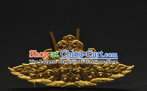 China Ancient Tang Dynasty Hair Accessories Handmade Court Golden Phoenix Hairpin Traditional Queen Hair Crown