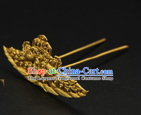 China Ancient Tang Dynasty Hair Accessories Handmade Court Golden Phoenix Hairpin Traditional Queen Hair Crown