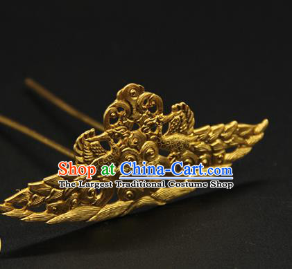 China Ancient Tang Dynasty Hair Accessories Handmade Court Golden Phoenix Hairpin Traditional Queen Hair Crown