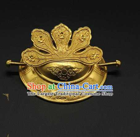 China Ancient Emperor Golden Hair Crown Hairpin Handmade Ming Dynasty Lord Hair Accessories