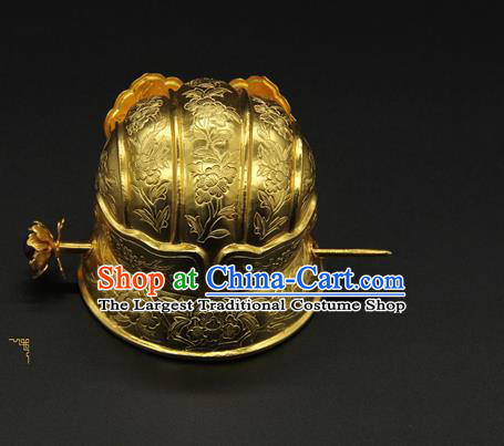 China Handmade Ming Dynasty Crown Prince Hair Accessories Ancient Noble Childe Golden Hair Crown Hairpin