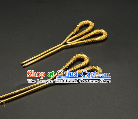China Traditional Song Dynasty Hair Accessories Handmade Golden Hair Stick Ancient Court Queen Hairpin