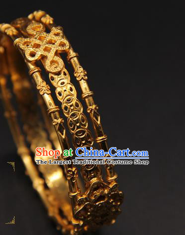 Handmade Chinese Ancient Hanfu Jewelry Accessories Traditional Ming Dynasty Golden Bracelet