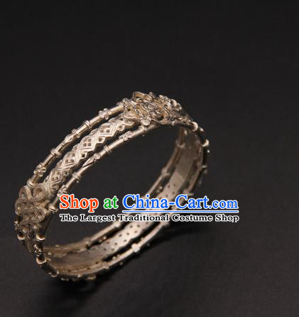 Handmade Chinese Traditional Ming Dynasty Argent Bracelet Ancient Hanfu Jewelry Accessories