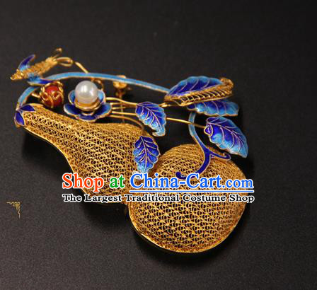 Handmade Chinese Ancient Empress Cloisonne Jewelry Traditional Ming Dynasty Golden Gourd Brooch Accessories