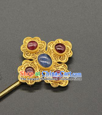 China Traditional Ming Dynasty Palace Hair Accessories Handmade Court Hair Stick Ancient Empress Gems Hairpin