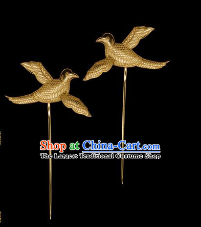 China Traditional Song Dynasty Palace Hair Accessories Handmade Court Hair Stick Ancient Empress Golden Bird Hairpin