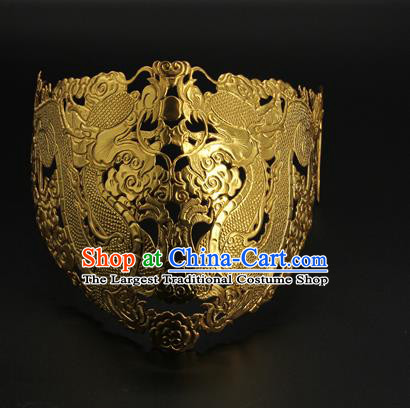 China Handmade Han Dynasty Swordsman Accessories Ancient Crown Prince Golden Face Mask