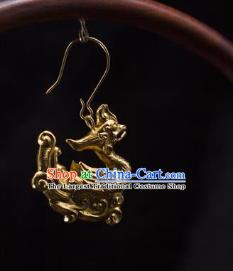 Handmade Chinese Ancient Empress Golden Phoenix Ear Jewelry Traditional Song Dynasty Palace Earrings Accessories