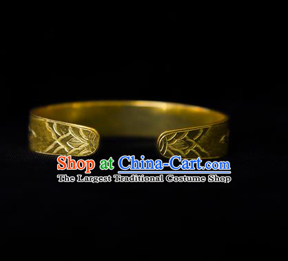 Handmade Chinese Ancient Empress Golden Bracelet Jewelry Traditional Song Dynasty Palace Bangle Accessories