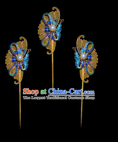 China Handmade Court Pearl Hair Stick Ancient Empress Enamel Hairpin Traditional Qing Dynasty Palace Hair Accessories