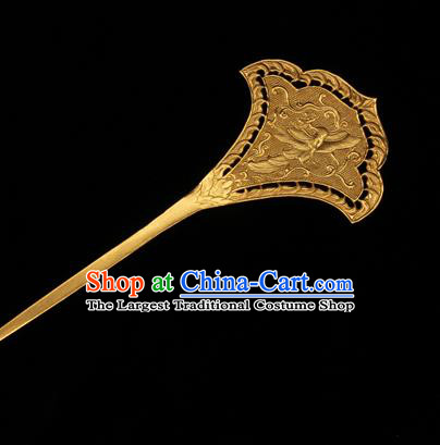 China Traditional Tang Dynasty Golden Hairpin Handmade Hair Accessories Ancient Imperial Consort Carving Phoenix Hair Stick