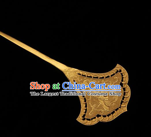 China Traditional Tang Dynasty Golden Hairpin Handmade Hair Accessories Ancient Imperial Consort Carving Phoenix Hair Stick