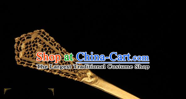 China Tang Dynasty Imperial Consort Hairpin Ancient Hanfu Golden Hair Stick Traditional Handmade Palace Hair Accessories