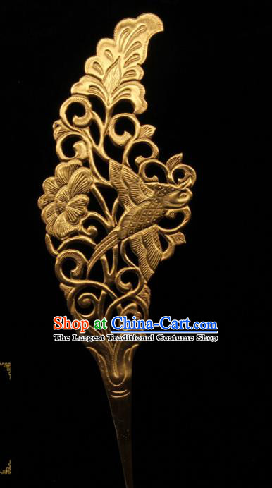 China Ancient Empress Hairpin Hanfu Golden Hair Stick Traditional Handmade Tang Dynasty Queen Hair Accessories