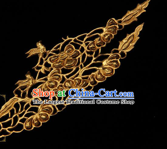 China Hanfu Golden Hair Stick Traditional Handmade Tang Dynasty Queen Hair Accessories Ancient Empress Hairpin