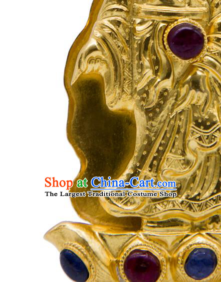 China Ancient Empress Golden Bodhisattva Hair Crown Traditional Ming Dynasty Palace Hair Accessories Handmade Court Gems Hairpin