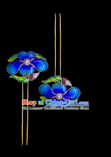 China Handmade Court Cloisonne Peony Hairpin Ancient Empress Pearl Hair Stick Traditional Qing Dynasty Palace Hair Accessories