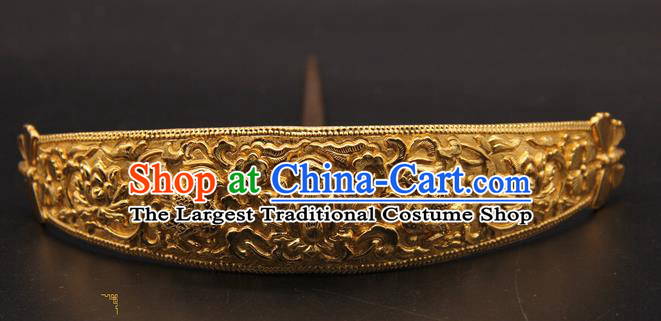 China Traditional Wedding Hair Accessories Ancient Queen Golden Hairpin Handmade Ming Dynasty Court Hair Crown